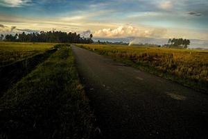 bellissimo paesaggio al tramonto sulla strada del villaggio foto