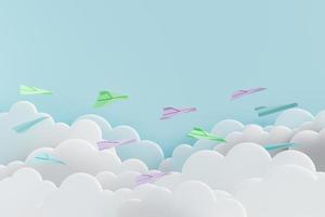 aeroplani di carta che volano sopra nuvole trasparenti foto