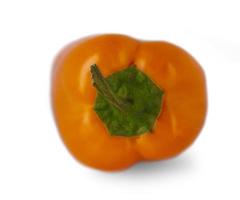 sfocato e selezionare l'immagine di messa a fuoco. il peperone arancione isolato su sfondo bianco foto