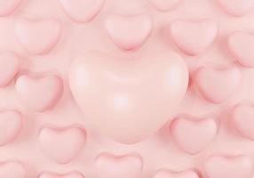 sfondo di cuori 3d. concetto di san valentino. illustrazione di rendering 3d. amore, matrimonio, sfondo romantico. colore rosa pastello per San Valentino o la festa della mamma foto