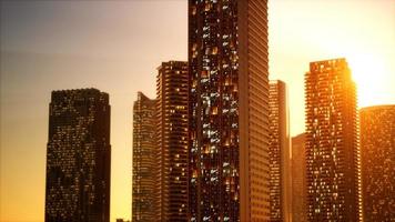 ripresa aerea del tramonto dei grattacieli del business center foto