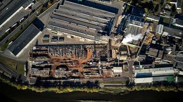 vista dall'alto della fabbrica di lavorazione del legno foto