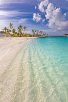 spiaggia dell'isola delle maldive. paesaggio tropicale di paesaggi estivi, sabbia bianca con palme. destinazione di vacanza di viaggio di lusso. paesaggio esotico della spiaggia. natura straordinaria, relax, libertà modello di natura foto