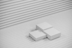 tre piattaforme bianche su scena astratta mock up, sfondo astratto per la presentazione del prodotto. rendering 3D foto