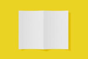 opuscolo verticale mockup, brochure, invito isolato su sfondo giallo con copertina morbida e ombra realistica. rendering 3D. foto