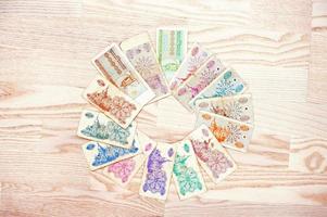 set di banconote ucraina karbovanets denaro su sfondo di legno foto