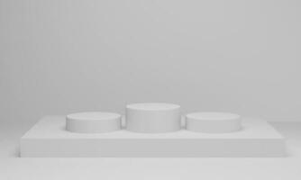 rendering 3d. podio cilindrico su sfondo bianco scena minimale astratta con elementi geometrici. foto