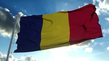 bandiera del Ciad che sventola nel vento, sfondo blu del cielo. rendering 3D foto