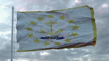 bandiera invernale del rhode island con sfondo di fiocchi di neve. Stati Uniti d'America. rendering 3D foto
