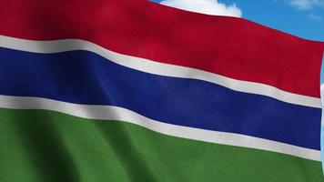 bandiera del Gambia che sventola nel vento, sfondo blu del cielo. rendering 3D foto