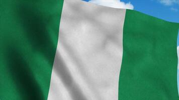 bandiera della nigeria su un pennone che sventola nel vento, sfondo blu del cielo. rendering 3D foto