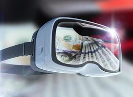 occhiali per realtà virtuale, business, tecnologia, internet e concetto di networking foto