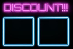 sconto con banner al neon cornice vuota. foto