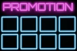 promozione con banner al neon con cornice vuota. foto