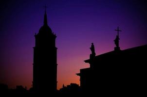 silhouette di monumenti sul tetto della cattedrale, vilnius, lituania foto