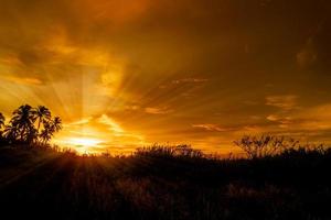 bellissimo cielo serale di tropico con cielo arancione foto