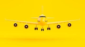 anteriore dell'aereo giallo che spiega la sua ruota su sfondo giallo. concetto di idea minima, rendering 3d. foto