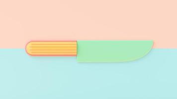 coltello verde su sfondo rosa e blu. concetto di idea minimale, progettato in tono pastello, rendering 3d. foto