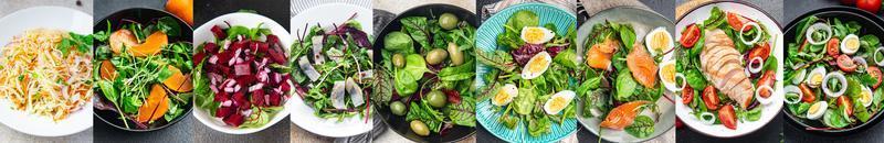 collage cibo insalata fresca mix di insalate vari tipi diversi porzione foto