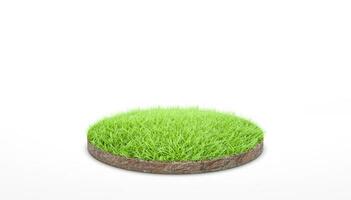 rendering 3D. sezione trasversale del terreno tondo con erba verde su sfondo bianco. foto