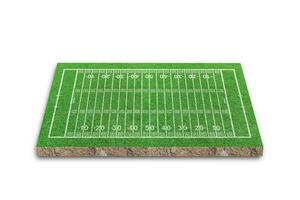 campo da football americano con motivo a linee su sfondo bianco. rendering 3D foto