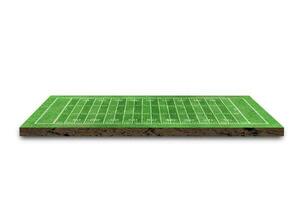 campo da football americano con motivo a linee su sfondo bianco. rendering 3D foto