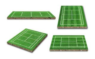 collezione di campi da tennis isolati su sfondo bianco. punto di vista diverso. rendering 3D foto