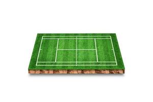sezione trasversale cubica del suolo con campo da tennis in erba isolato su sfondo bianco. rendering 3D. foto