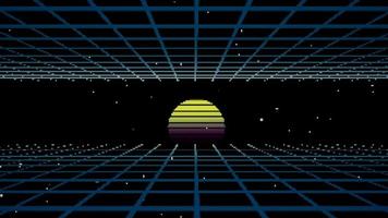 sfondo fantascientifico in stile retrò anni '80 futuristico con paesaggio a griglia laser. foto