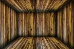 all'interno di una stanza di legno vuota, sfondo di scatola di legno. concetto di interni d'epoca. foto