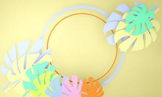 cornice rotonda decorativa con foglie di monstera, rendering 3d foto