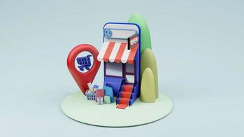 shopping online sul sito Web o sul concetto di applicazione mobile marketing e marketing digitale, rendering 3d foto