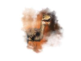 dinosauro velociraptor su sfondo di fumo foto