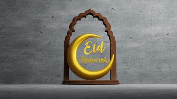 luna crescente simbolo dell'islam con alfabeto eid mubarak, rendering 3d foto