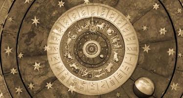 sfondo astrologico con segni zodiacali e simbolo. foto