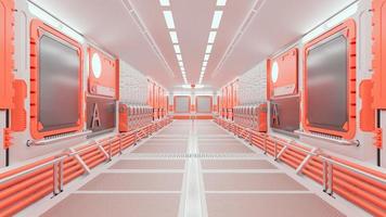 corridoio in stazione spaziale o in laboratorio decorato con colore arancione. sfondo futuristico e tecnologico, rendering 3d. foto