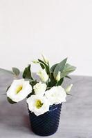 fiori bianchi in classico vetro blu. lisianto. eustoma foto