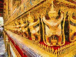 Il tempio di Phra Kaew e le illustrazioni del Grand Palace di Bangkok creano uno stile pittorico impressionista. foto