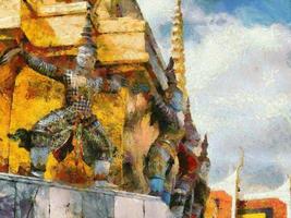 Il tempio di Phra Kaew e le illustrazioni del Grand Palace di Bangkok creano uno stile pittorico impressionista. foto