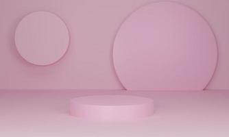 rendering 3D. podio cilindrico rosa su sfondo color pastello. scena minimale astratta con motivi geometrici. foto