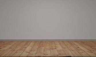 parete in cemento e pavimento in legno. interno vuoto della stanza minimalista. rendering 3d foto