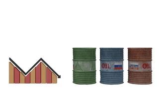 olio russo, sfondo del barile di petrolio, bandiera della russia sul barile, sanzioni sul petrolio russo. lavoro 3d e illustrazione 3d foto
