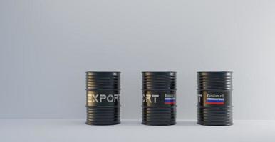 olio russo, bandiera della russia sul barile, olio per l'esportazione. sanzioni sul petrolio russo. lavoro 3d e illustrazione 3d foto