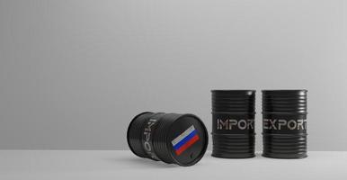 olio russo, bandiera della russia sul barile, petrolio per l'esportazione e l'importazione. sanzioni sul petrolio russo. lavoro 3d e illustrazione 3d foto