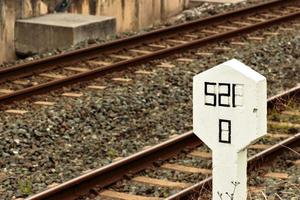 segnale di pietra nella linea ferroviaria. immagine orizzontale. foto