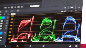 grafico di gradazione del colore o indicatore di correzione del colore RGB sul monitor foto