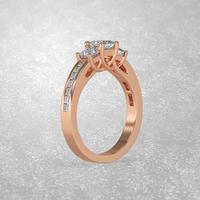 Anello di fidanzamento con 3 pietre in posizione eretta in oro rosa 3d rendering foto