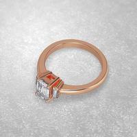 Anello di fidanzamento con 3 pietre che stabilisce la posizione in oro rosa 3d rendering foto