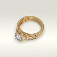 anello di fidanzamento solitario che stabilisce la posizione in oro giallo 3d rendering foto