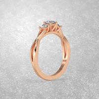 Anello di fidanzamento con 3 pietre in oro 3d render foto